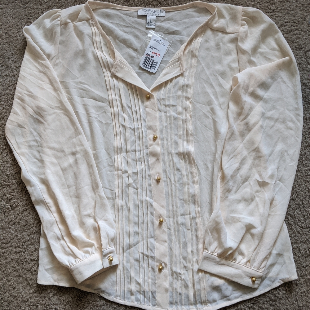 Forever 21 Cream Longsleeve Blouse